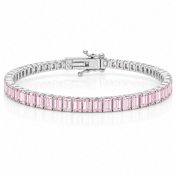 “Boston” Pink Sapphire Baguette-Cut Tennis Bracelet
