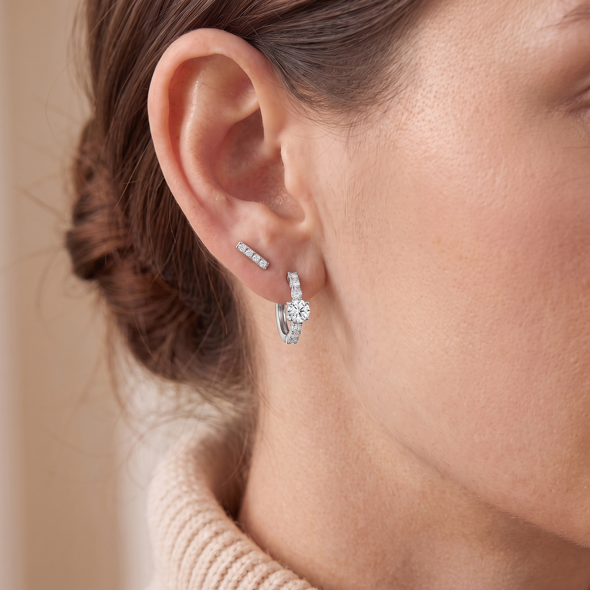 "Dubai" Solitaire Stud & Pave Hoop