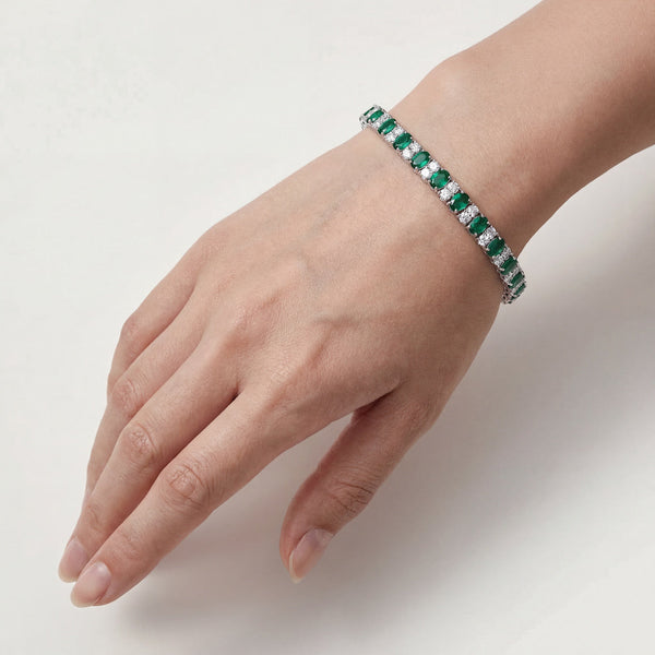 “Vienna” Pear-Cut Emerald & Diamond Alternating Tennis Bracelet
