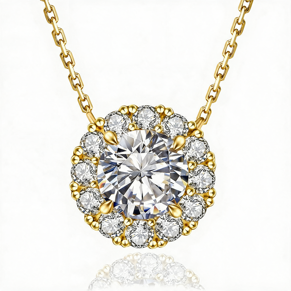“Geneva” Moissanite 1ct Halo Solitaire Necklace