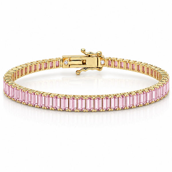 “Boston” Pink Sapphire Baguette-Cut Tennis Bracelet