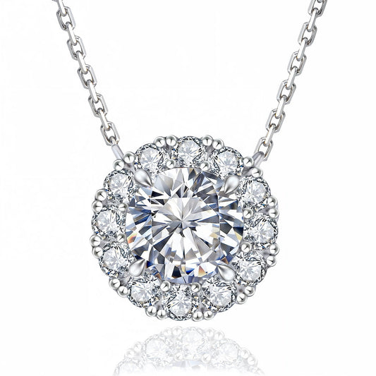 “Geneva” Moissanite 1ct Halo Solitaire Necklace