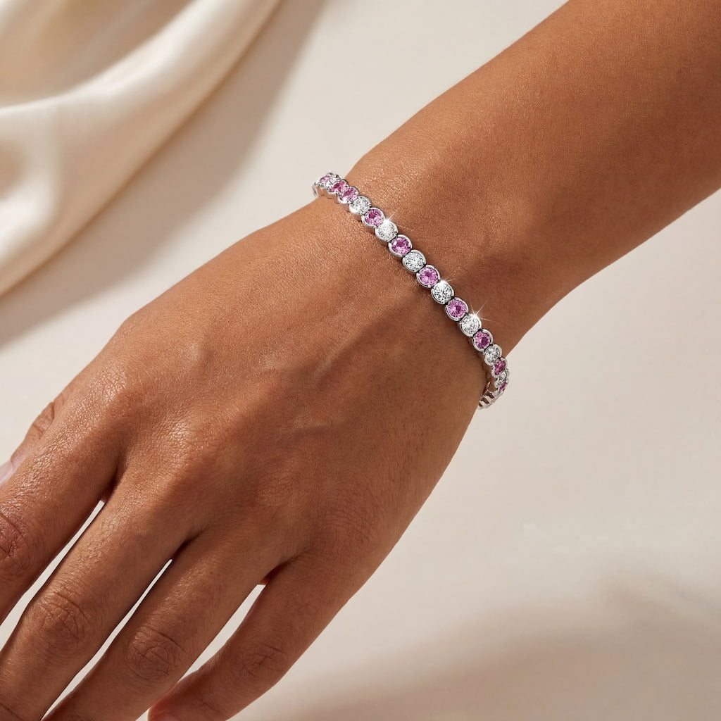 “Geneva” Pink Sapphire & Diamond Bezel Alternating Tennis Bracelet