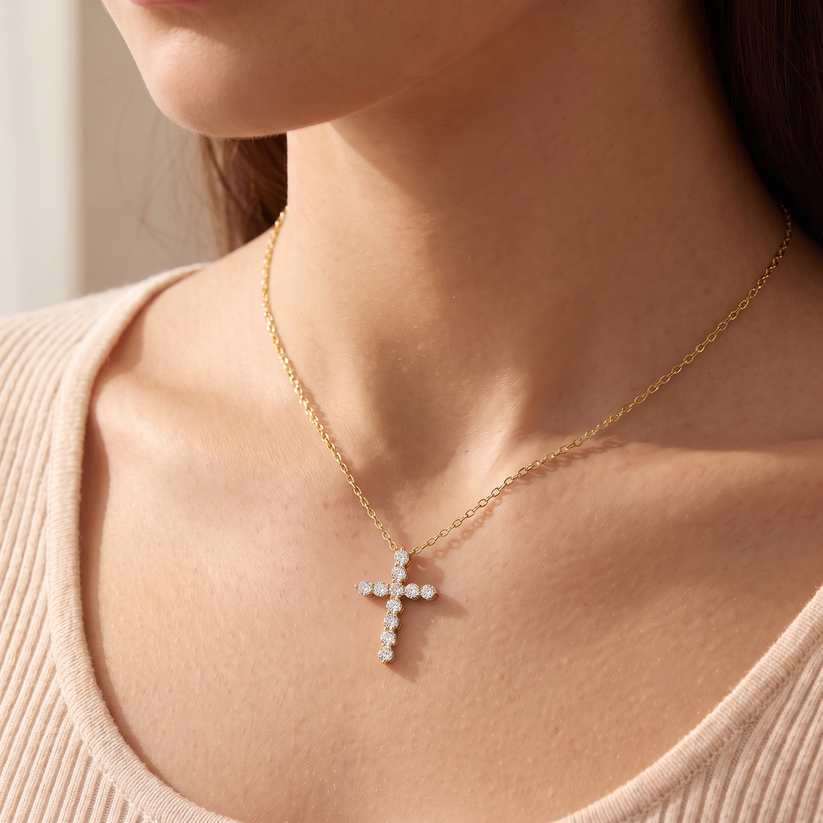 "Naples" Pave Cross Pendant Necklace