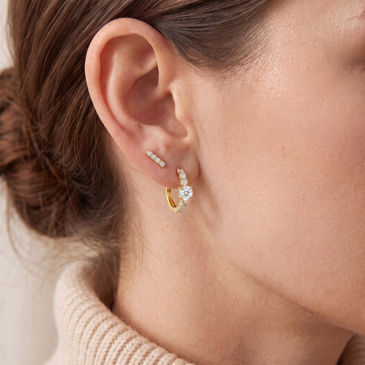 "Dubai" Solitaire Stud & Pave Hoop
