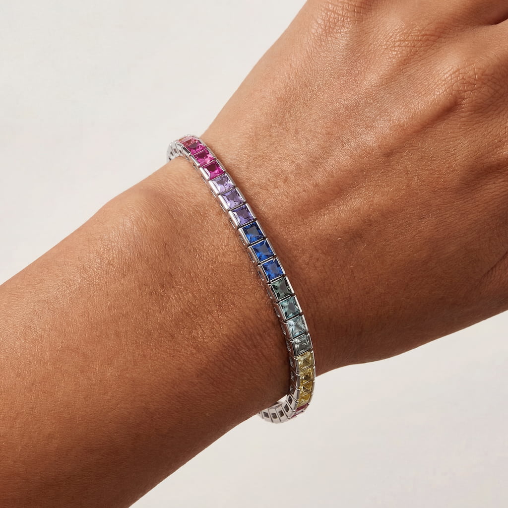 “Reykjavik” Square-Cut Ombré Rainbow Tennis Bracelet