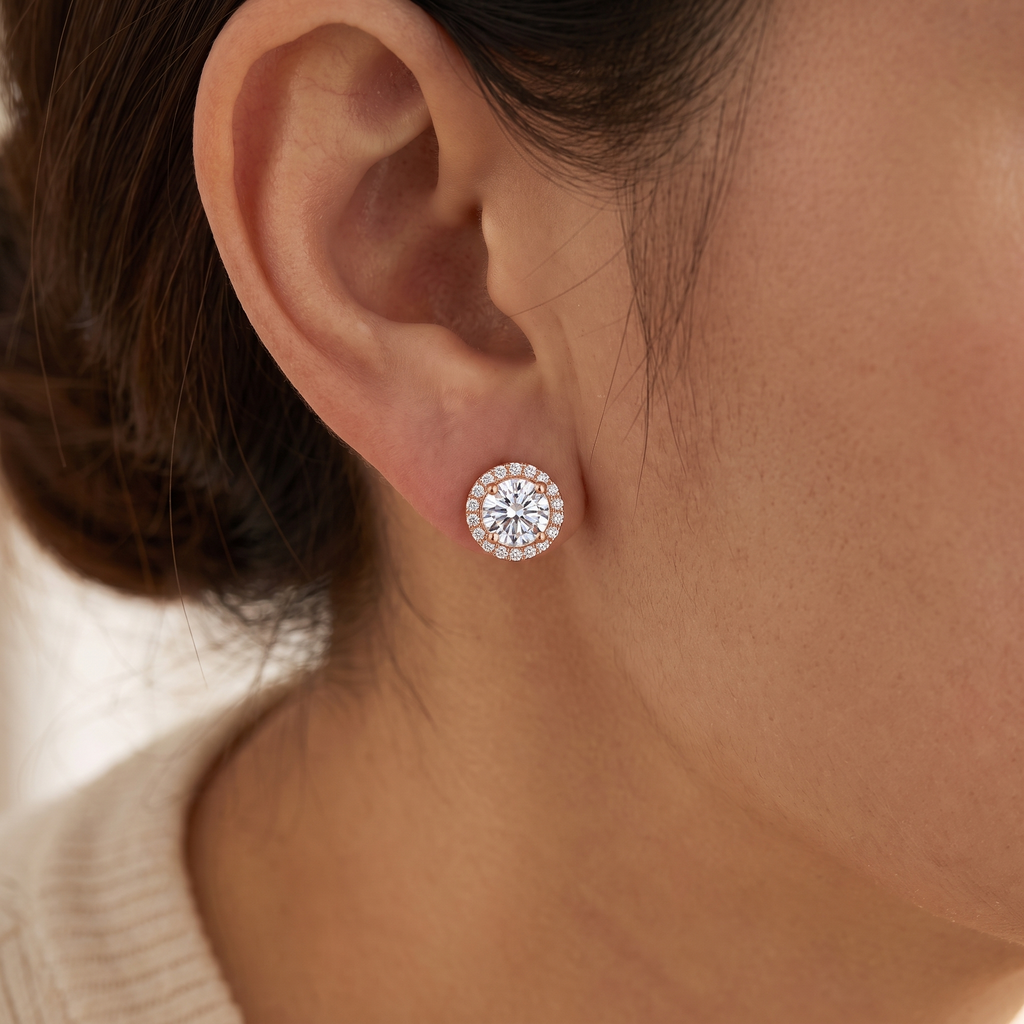"Valencia" Rose Gold Halo Studs