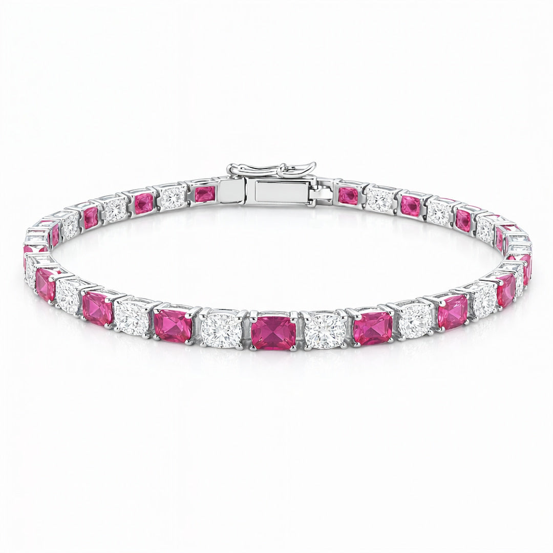“Verona” Pink Sapphire & Diamond Alternating Tennis Bracelet