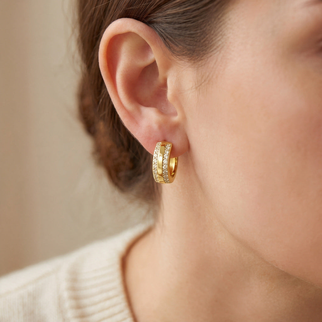 "Bologna" Wide Pavé Huggie Hoops