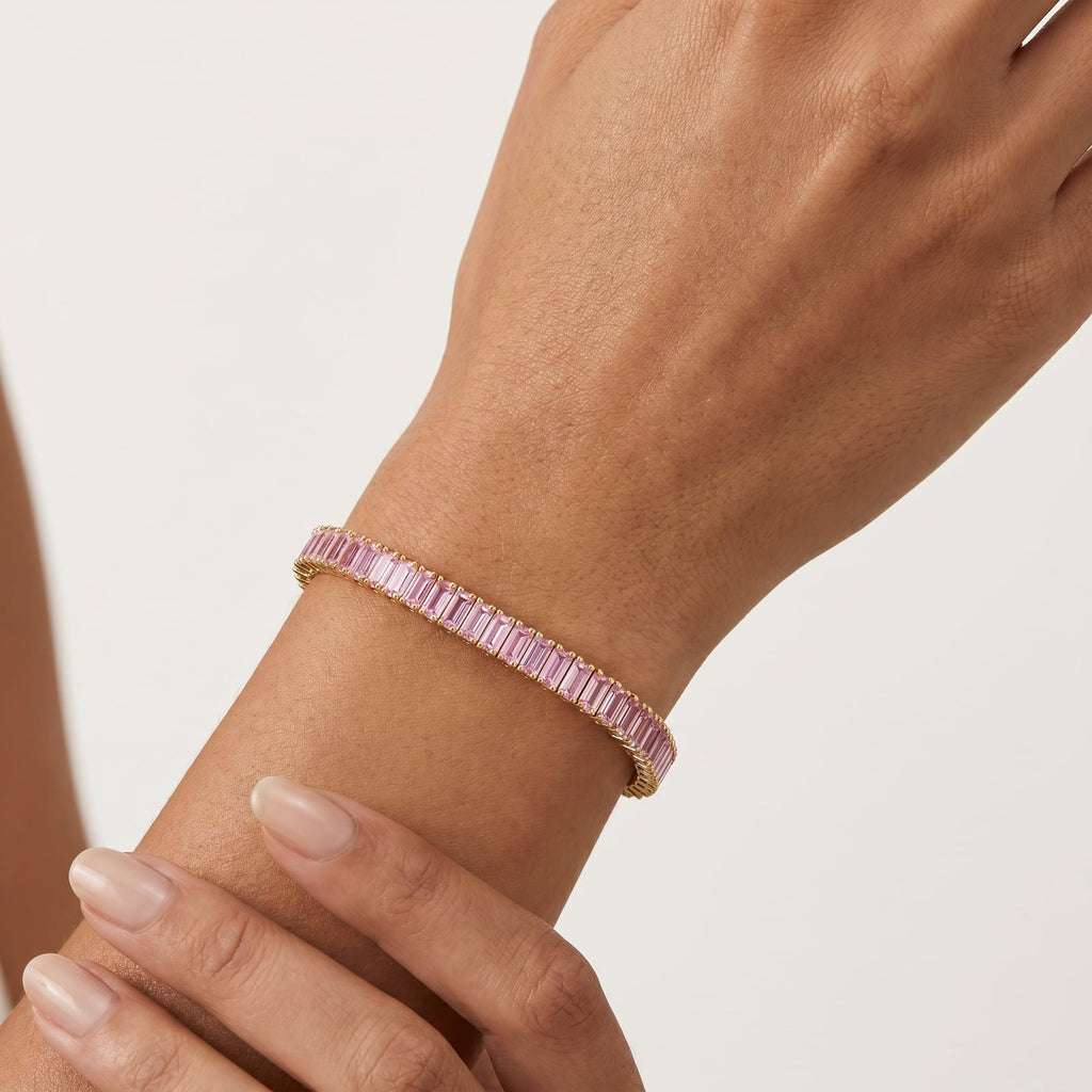 “Boston” Pink Sapphire Baguette-Cut Tennis Bracelet