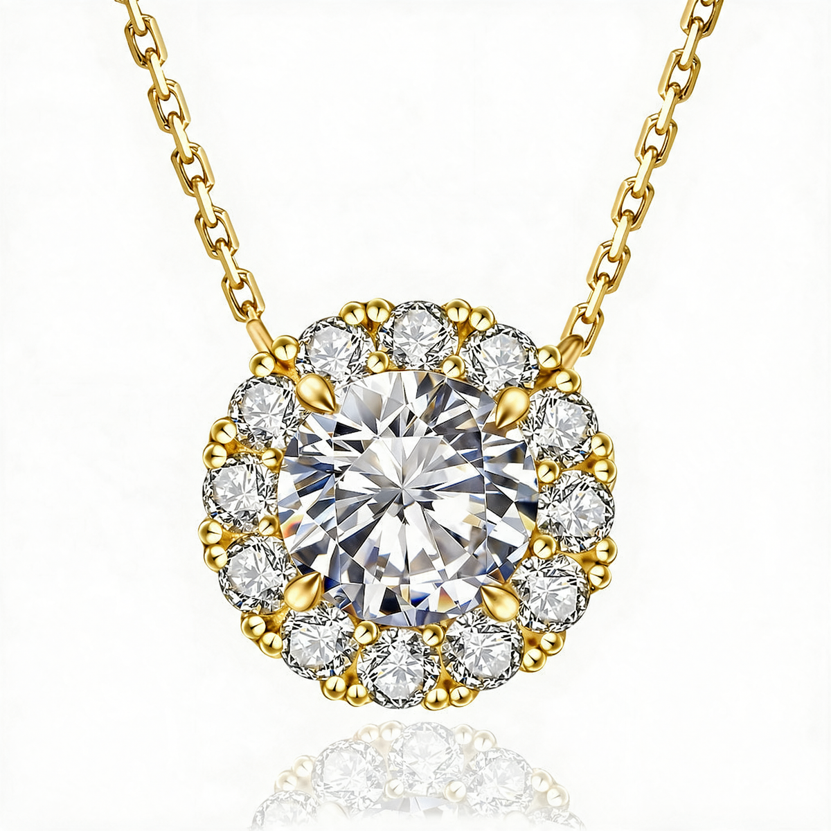 “Geneva” Moissanite 1ct Halo Solitaire Necklace