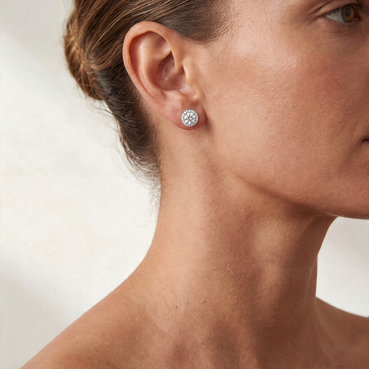 “Geneva” Moissanite 1ct Halo Solitaire Stud Earrings