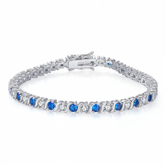 “Helsinki” Blue Sapphire & Diamond Bezel Alternating Tennis Bracelet