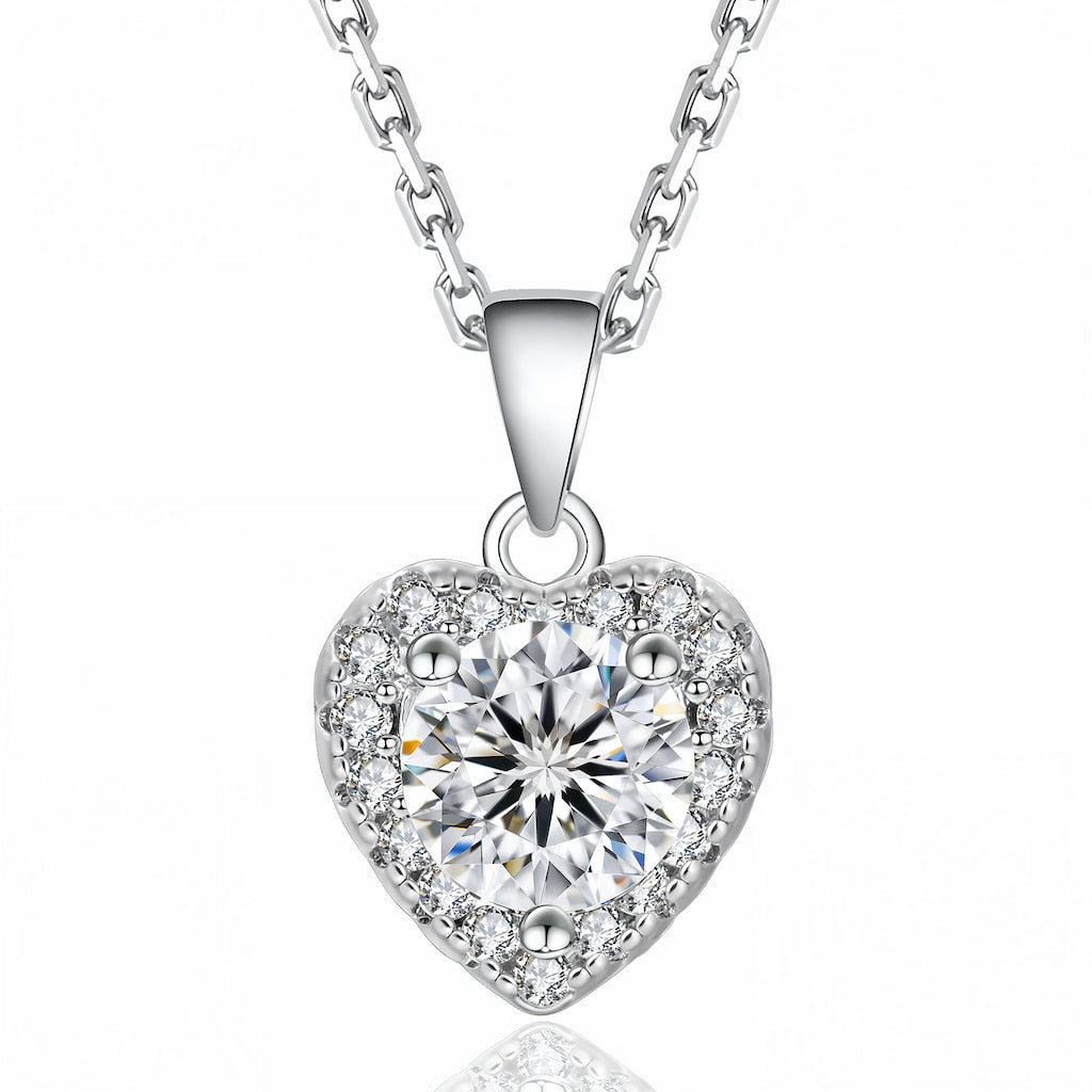 “Helsinki” Moissanite 1ct Heart Halo Necklace
