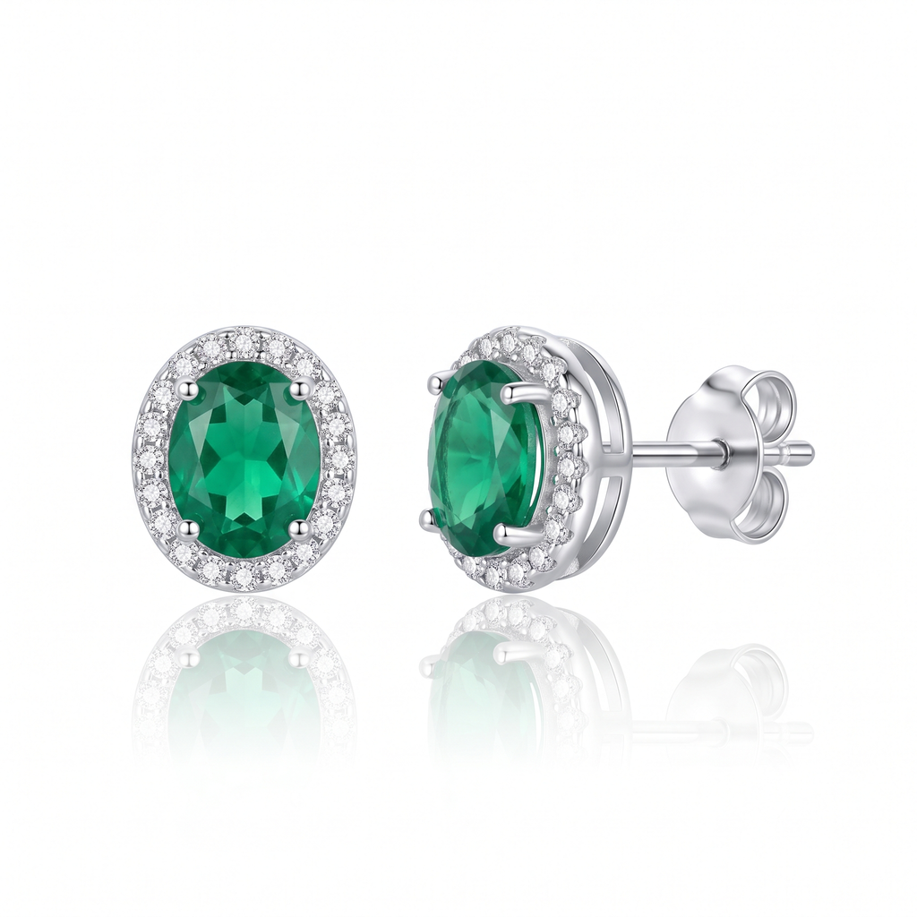 "Verona" Emerald Halo Studs