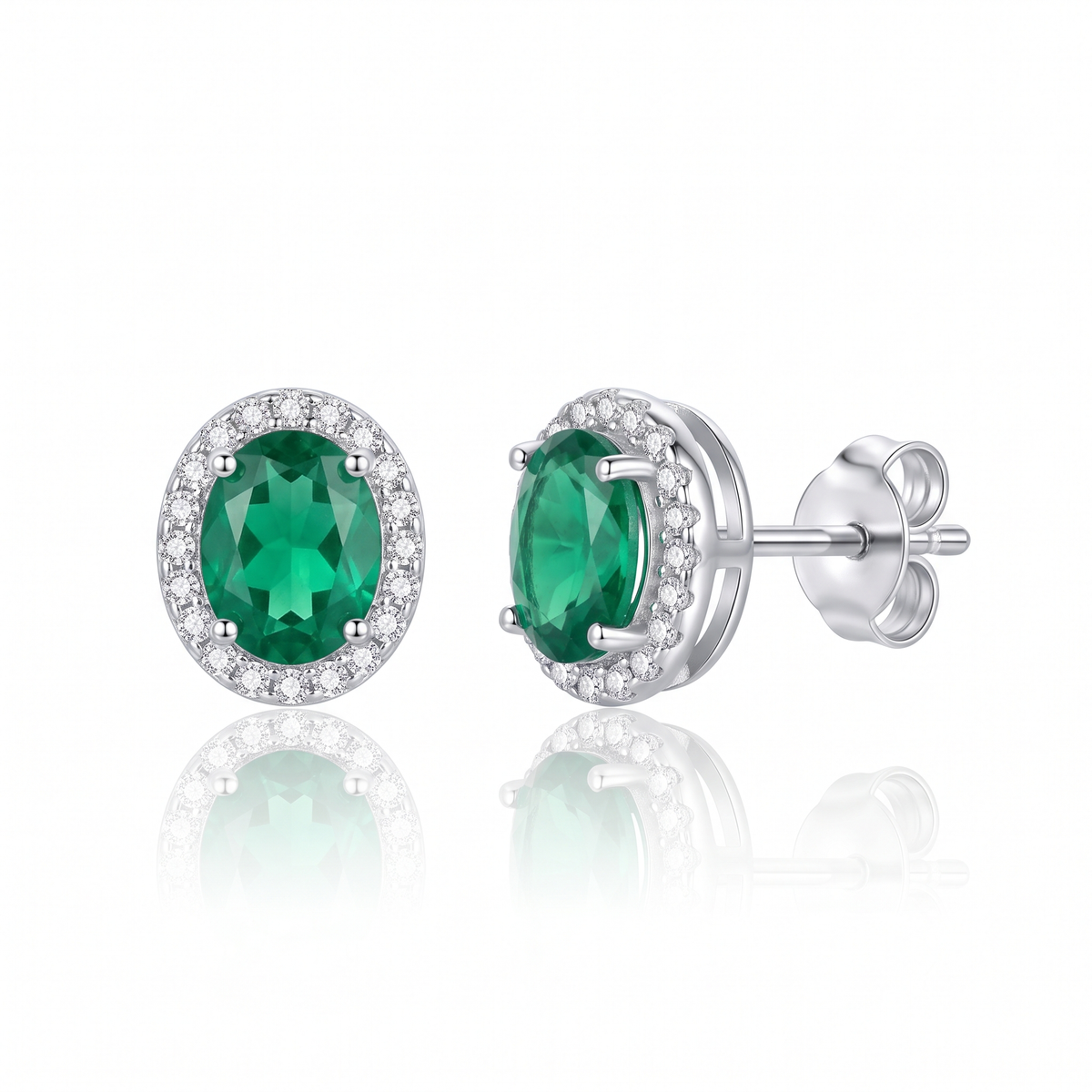 "Verona" Emerald Halo Studs