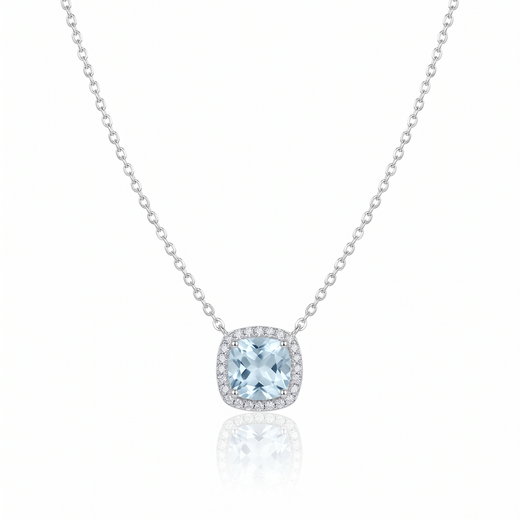 "Santorini" Aquamarine Halo Pendant