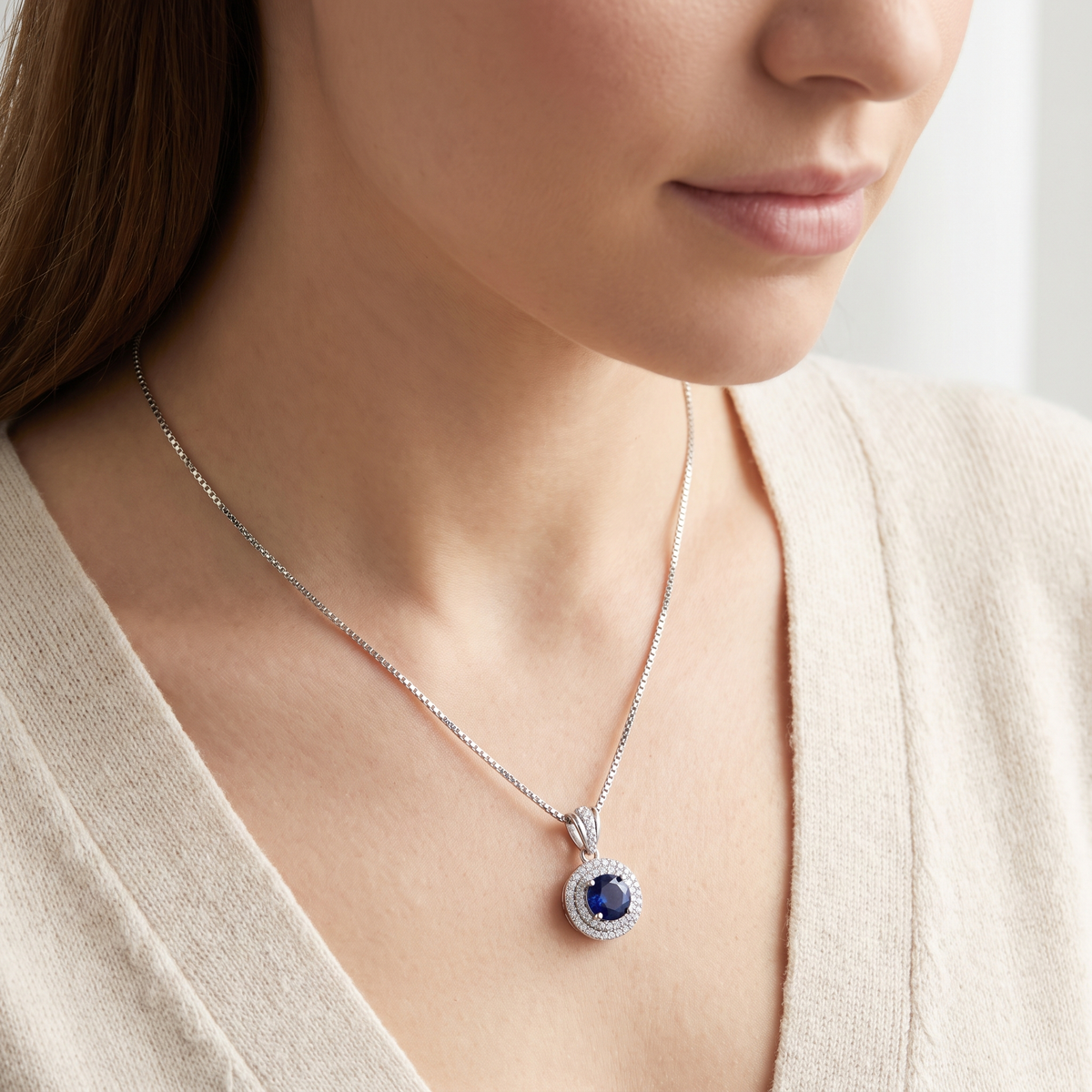 "Oslo" Sapphire Halo Pendant