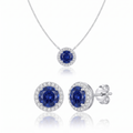 "Oslo" Sapphire Halo Pendant & Studs Set