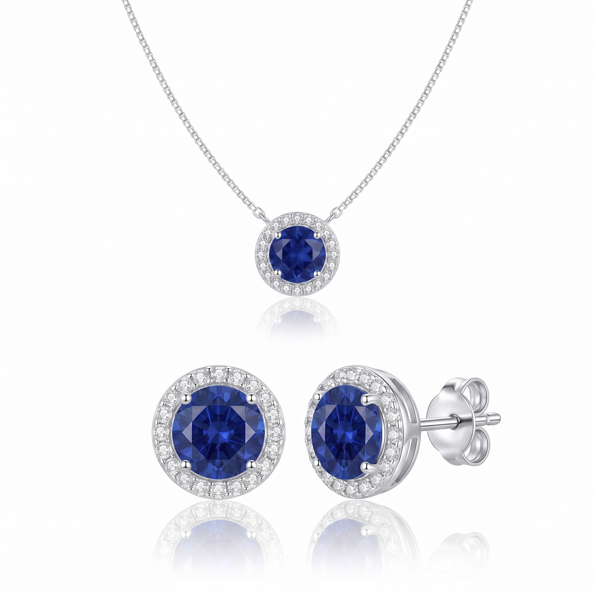"Oslo" Sapphire Halo Pendant & Studs Set