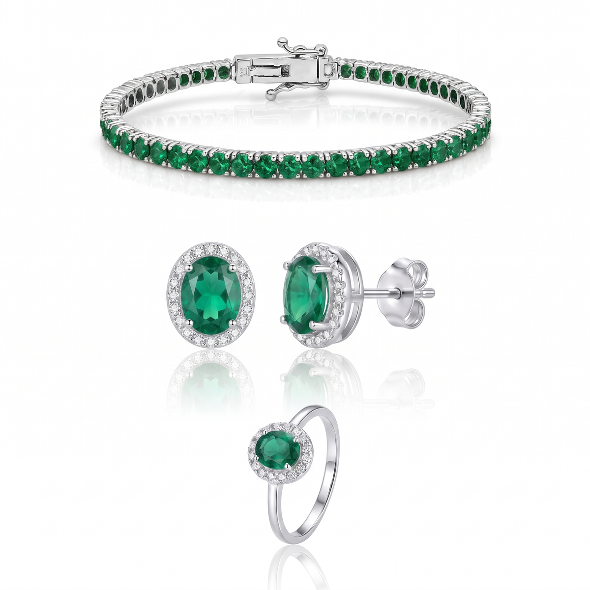 "Verona" Emerald Halo Trio Set