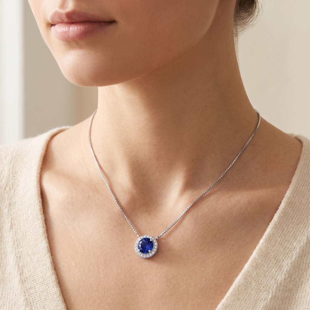"Oslo" Sapphire Halo Pendant & Studs Set