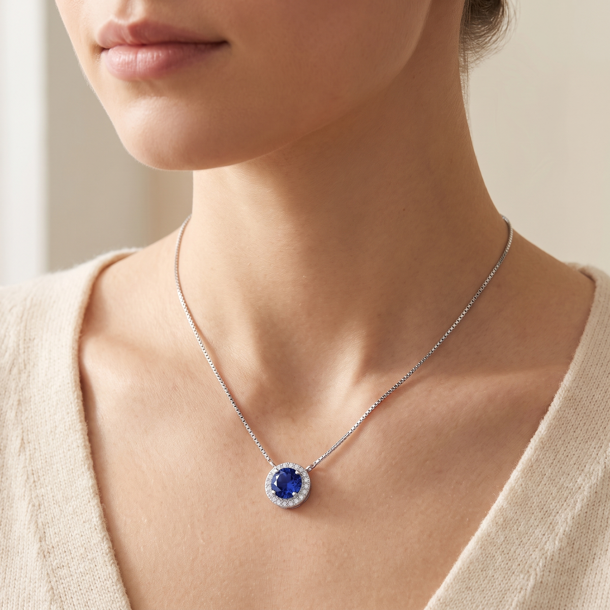 "Oslo" Sapphire Halo Pendant & Studs Set