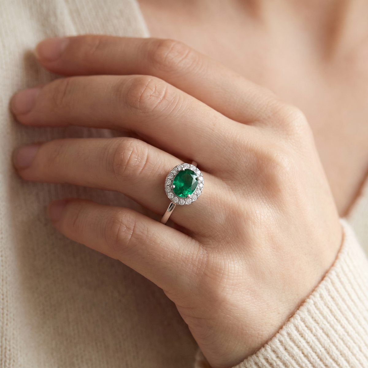 "Verona" Emerald Halo Studs & Ring Set