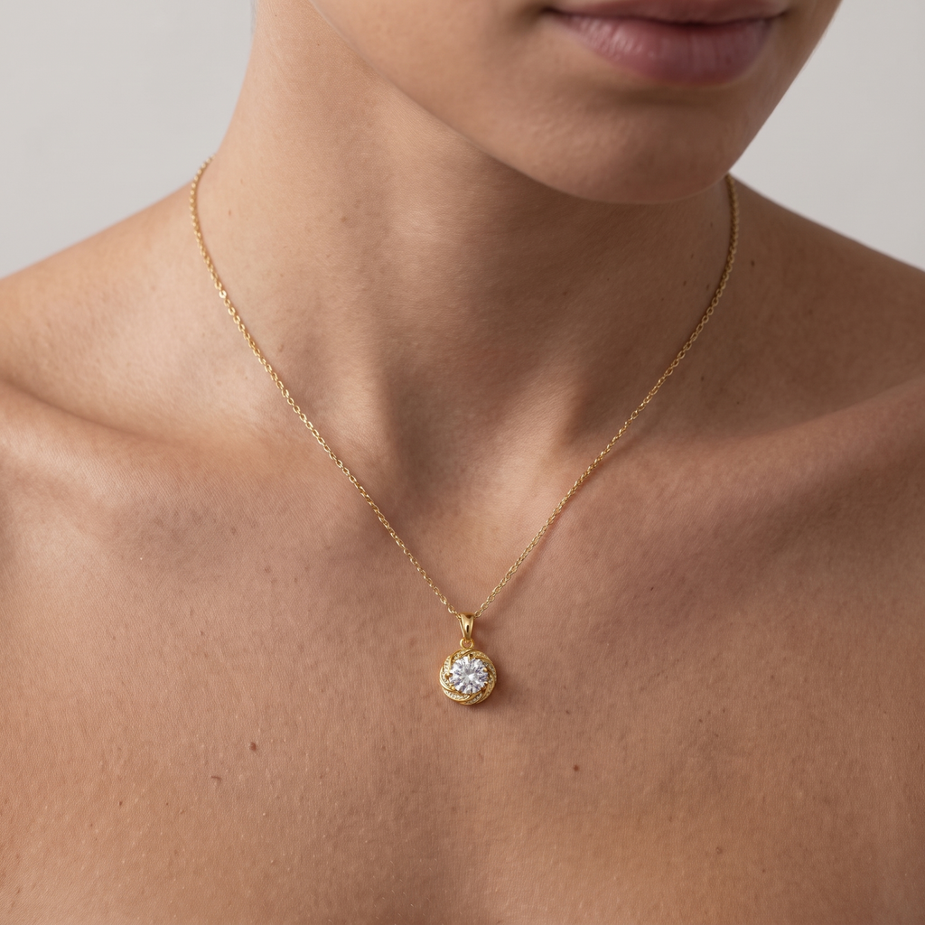 “Stockholm” Moissanite 1ct Swirl Halo Necklace