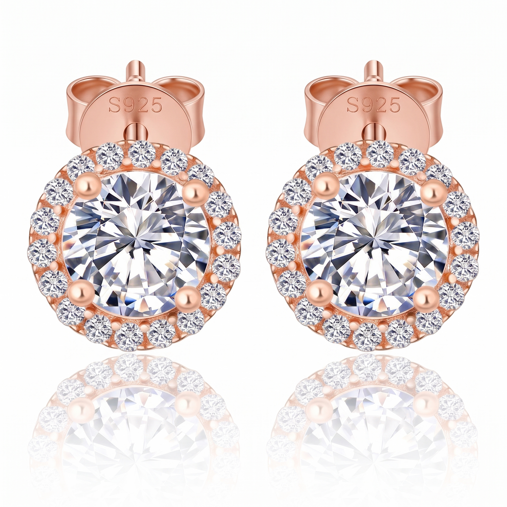 "Valencia" Rose Gold Halo Studs