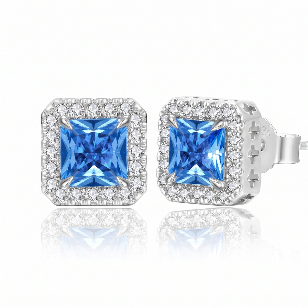 "Bruges" Blue Princess Halo Studs