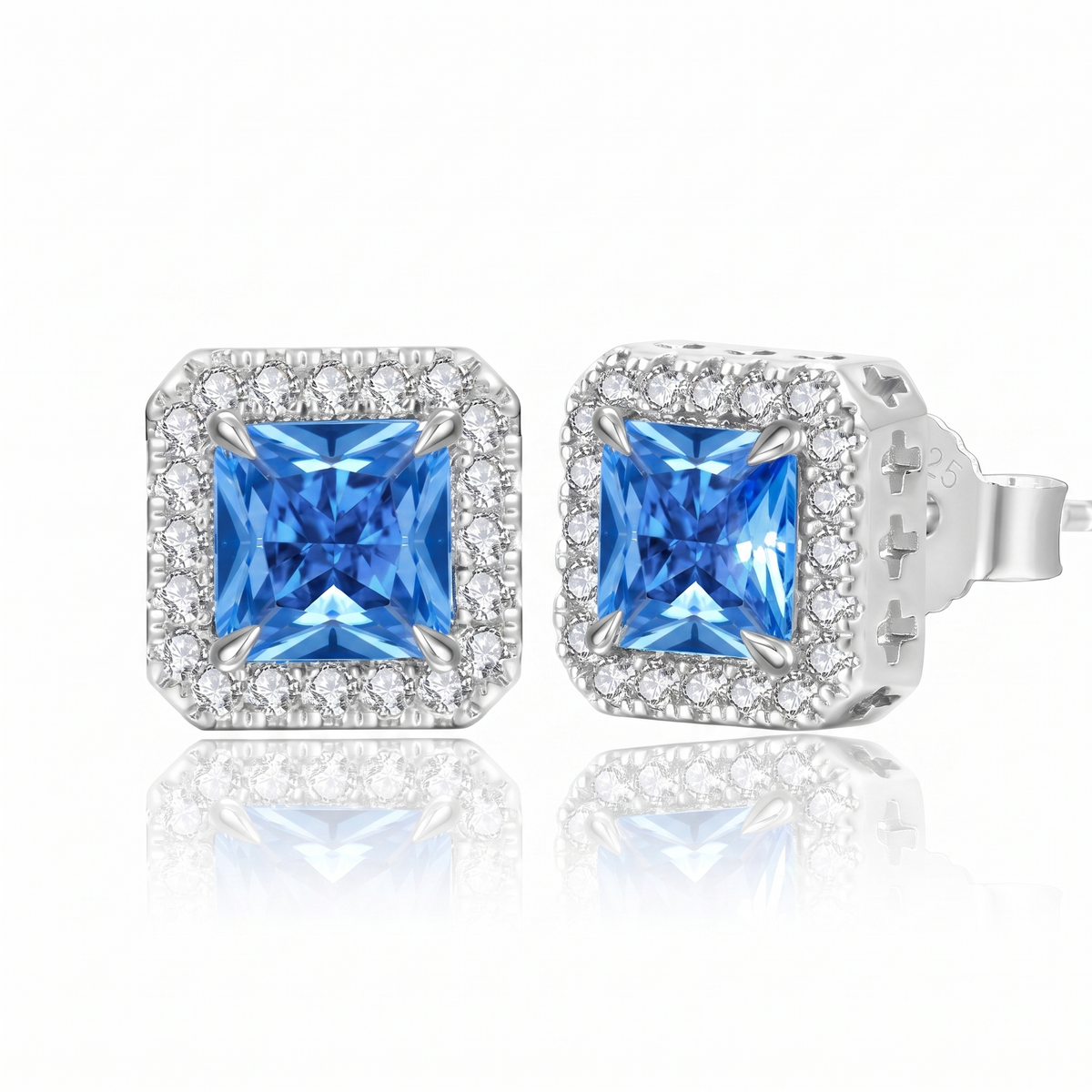 "Bruges" Blue Princess Halo Studs