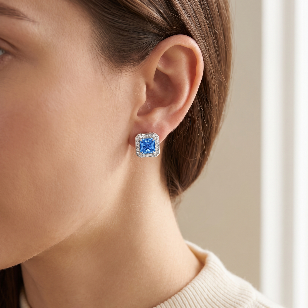 "Bruges" Blue Princess Halo Studs