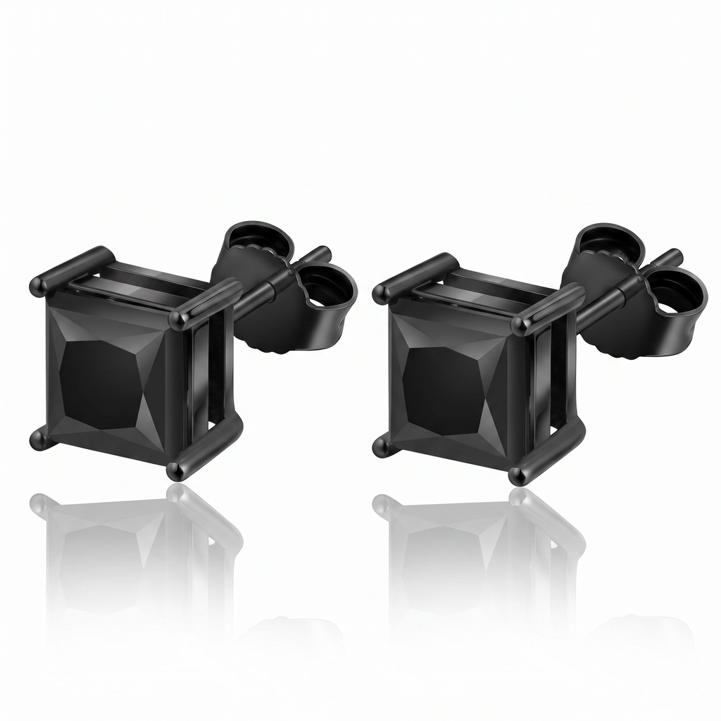 "Istanbul" Black Princess-Cut Studs