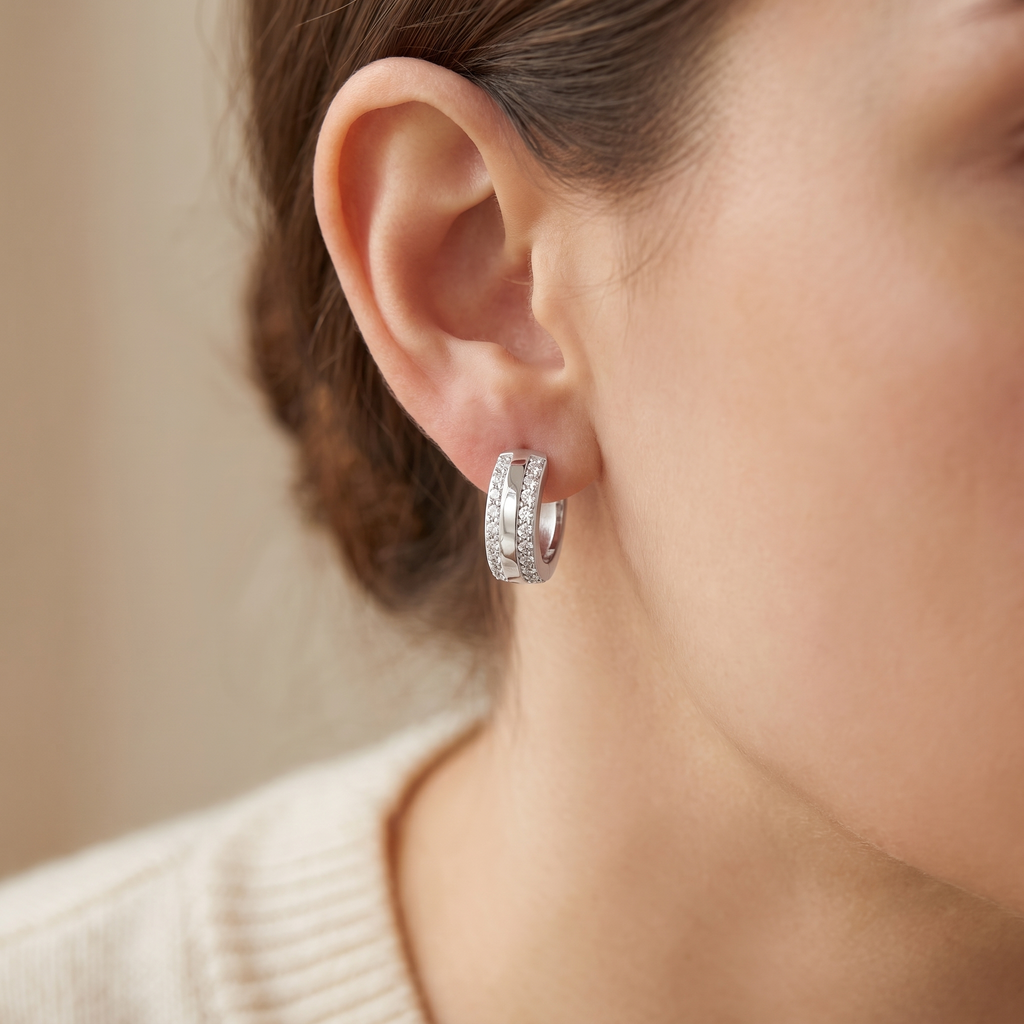 "Bologna" Wide Pavé Huggie Hoops