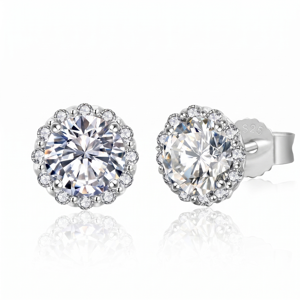 "Bilbao" Moissanite 1ct Flower Halo Studs