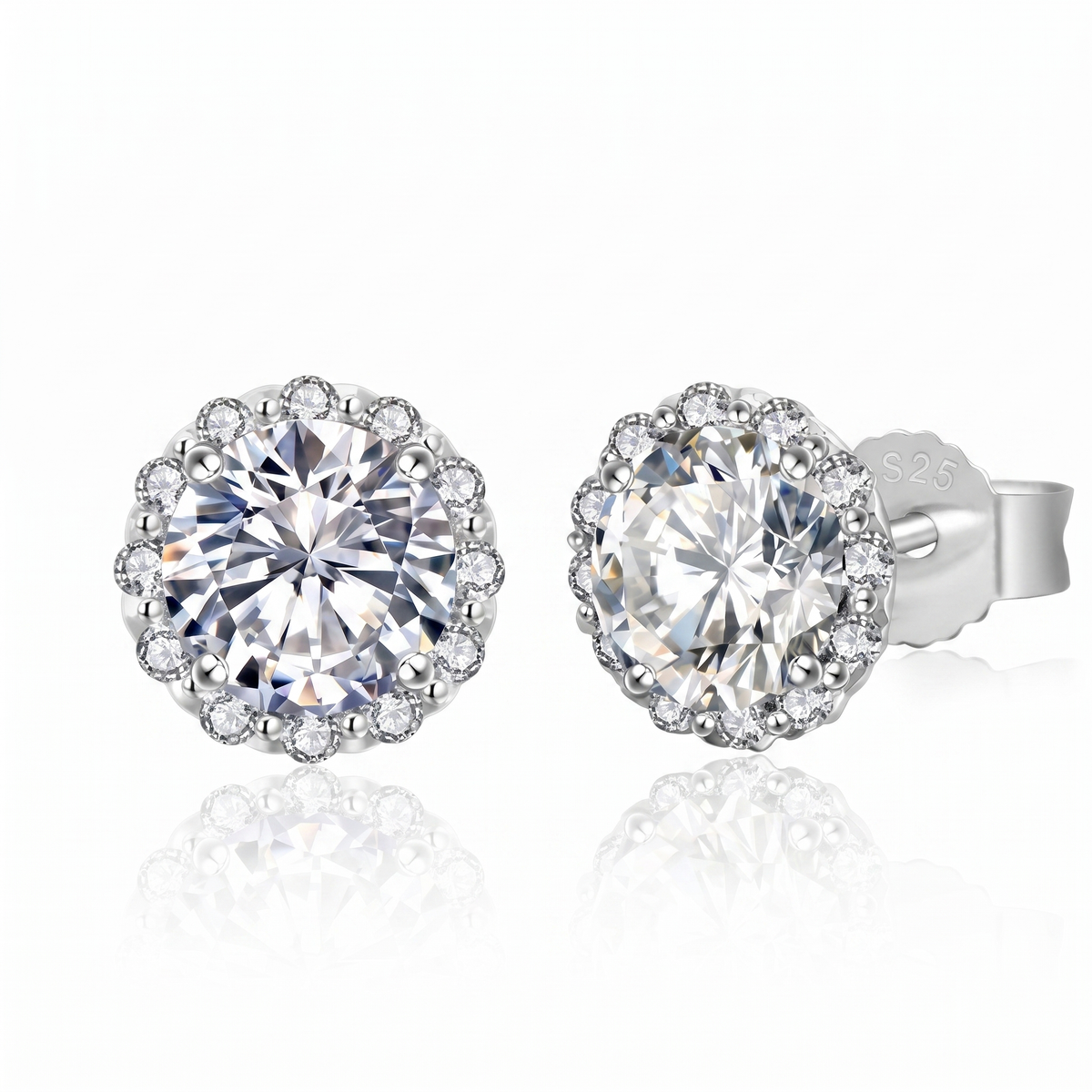 "Bilbao" Moissanite 1ct Flower Halo Studs