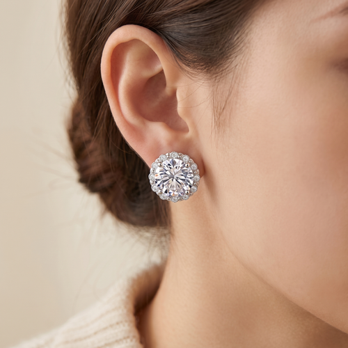 "Bilbao" Moissanite 1ct Flower Halo Studs