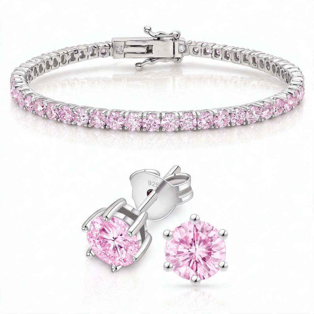 "Miami" Pink Sapphire Bracelet & Studs Set