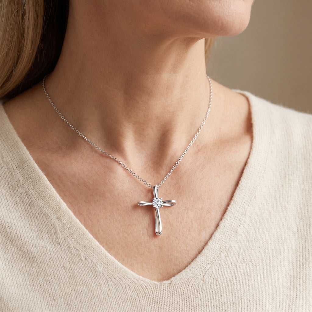 "Segovia" Moissanite 0.3ct Petite Cross Necklace