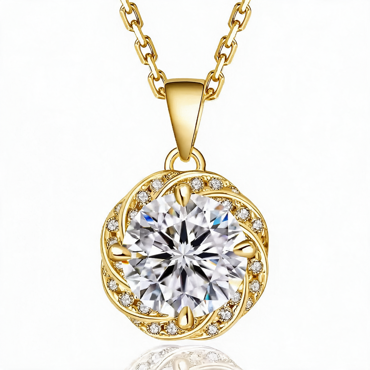 “Stockholm” Moissanite 1ct Swirl Halo Necklace