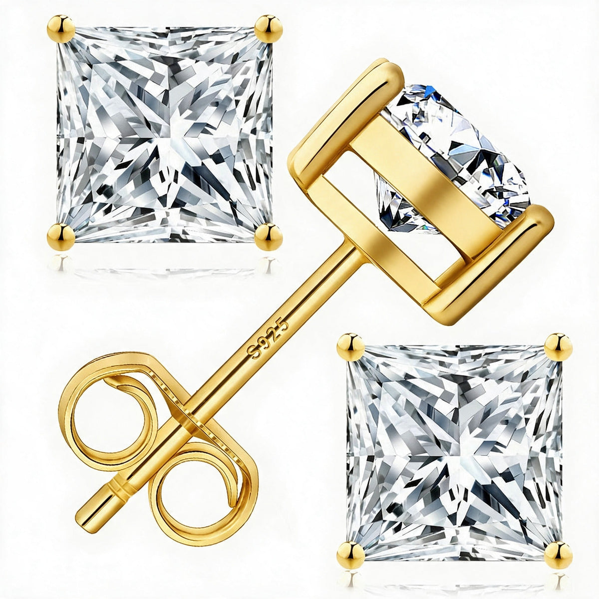 "Zermatt" Moissanite 1ct Princess-Cut Stud Earrings