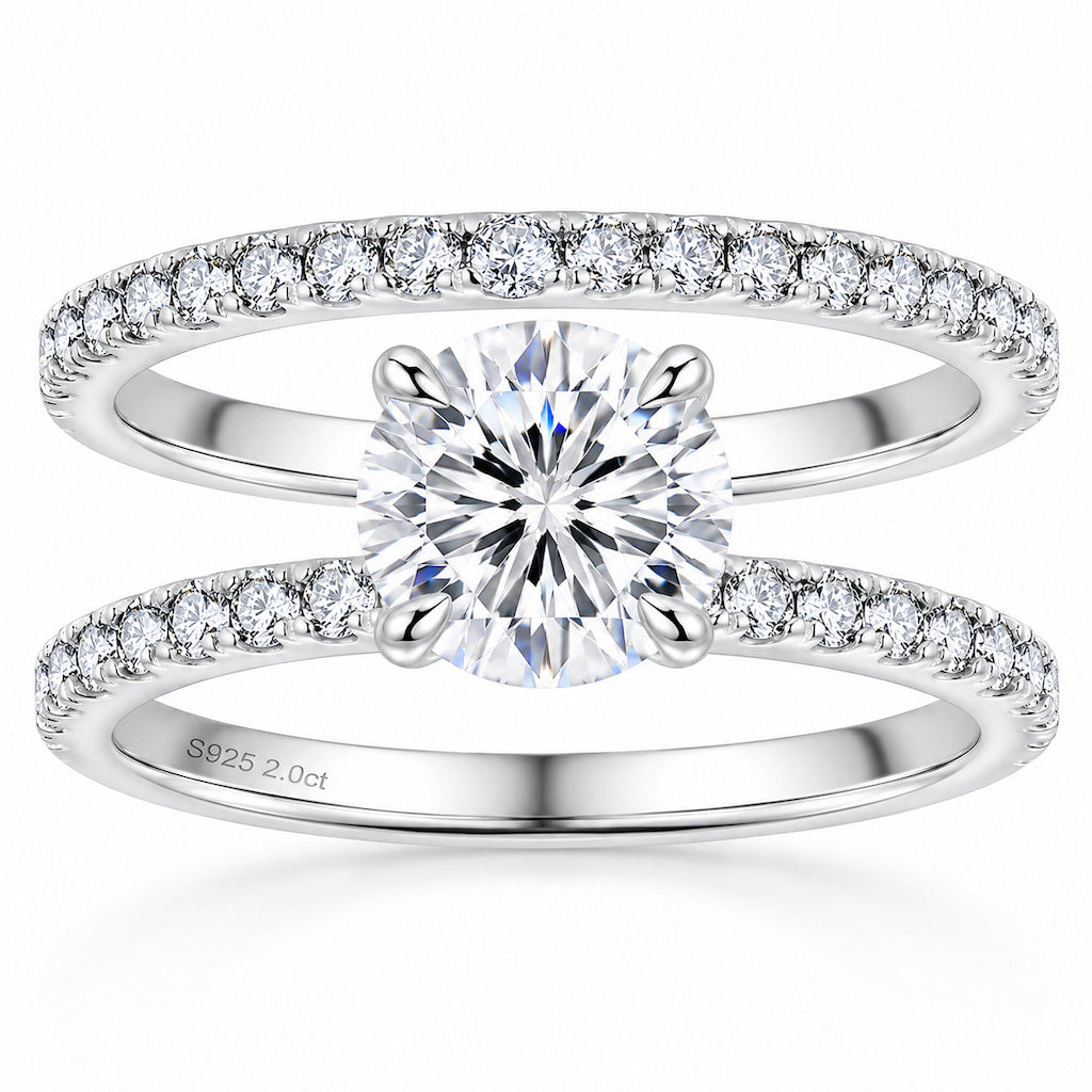 "Zermatt" Moissanite 2ct Solitaire Ring & Matching Wedding Band